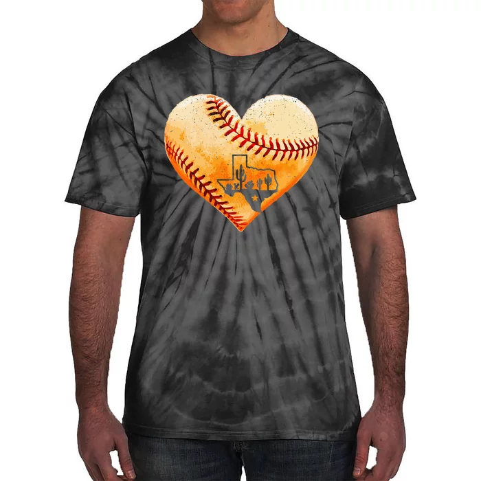 Retro Vintage Houston Texas Baseball Heart With Map Tie-Dye T-Shirt