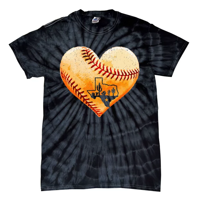 Retro Vintage Houston Texas Baseball Heart With Map Tie-Dye T-Shirt