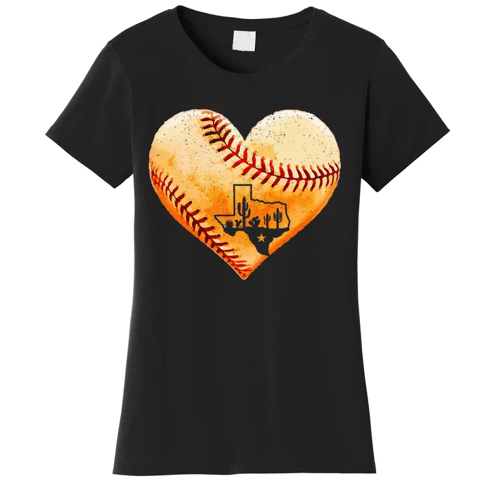 Retro Vintage Houston Texas Baseball Heart With Map Women's T-Shirt