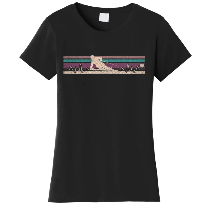 Womens Vintage Funny Ski Gift Idea Skiing Graphic Heartbeat Women's T-Shirt