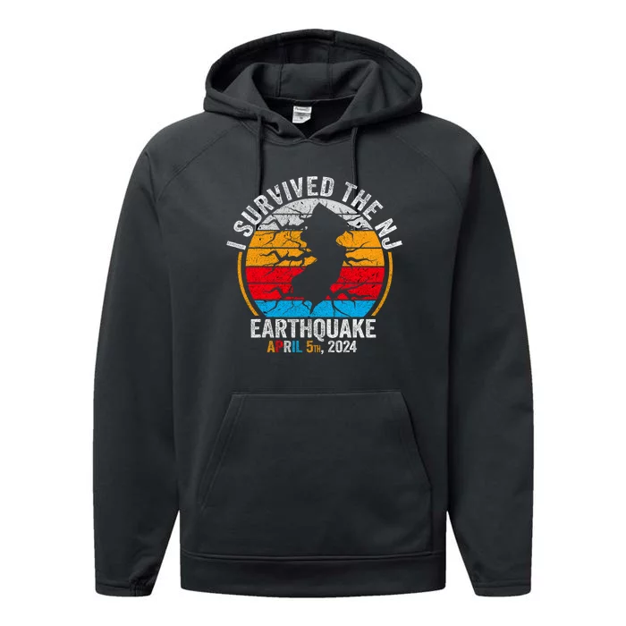 Retro Vintage I Survived The Nj Earthquake Performance Fleece Hoodie