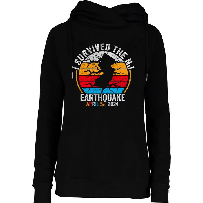 Retro Vintage I Survived The Nj Earthquake Womens Funnel Neck Pullover Hood