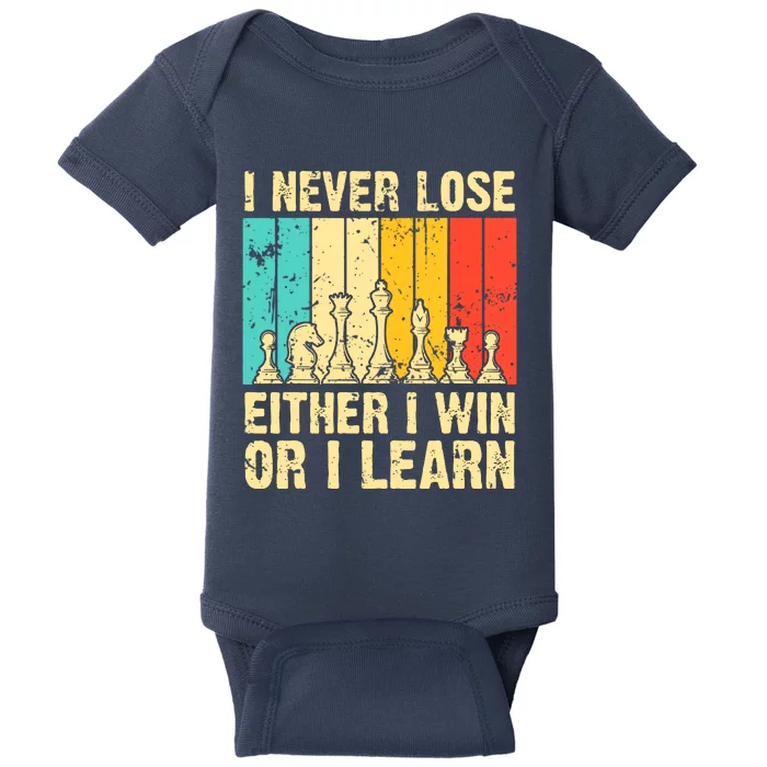 Retro Vintage I Never Lose I Either Win Or Learn Funny Chess Player Baby Bodysuit