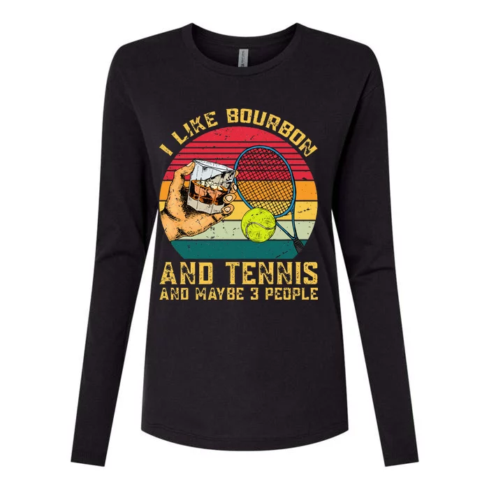 Retro Vintage I Like Bourbon And Tennis And Maybe 3 People Womens Cotton Relaxed Long Sleeve T-Shirt