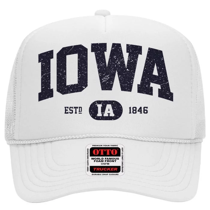 Retro Vintage Iowa Est Ia 1846 High Crown Mesh Trucker Hat