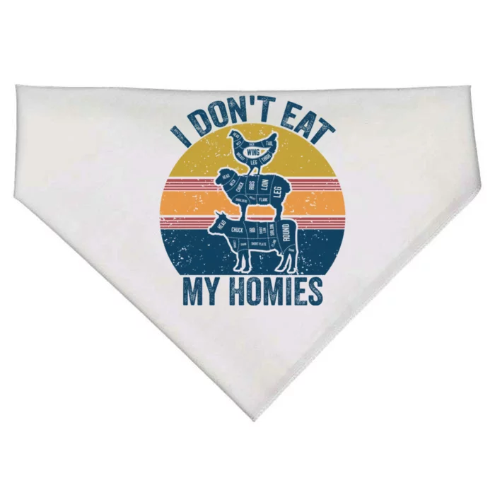 Retro Vintage I Dont Eat My Homies Funny Vegetarians Cool Giftvegan Gift USA-Made Doggie Bandana