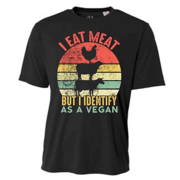 Retro Vintage I Eat Meat But I Identify As A Vegan Funny Gift Cooling Performance Crew T-Shirt