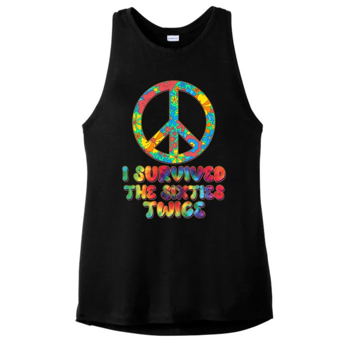 Retro Vintage I Survived The Sixties Twice Rainbow Tie Dye Ladies Tri-Blend Wicking Tank