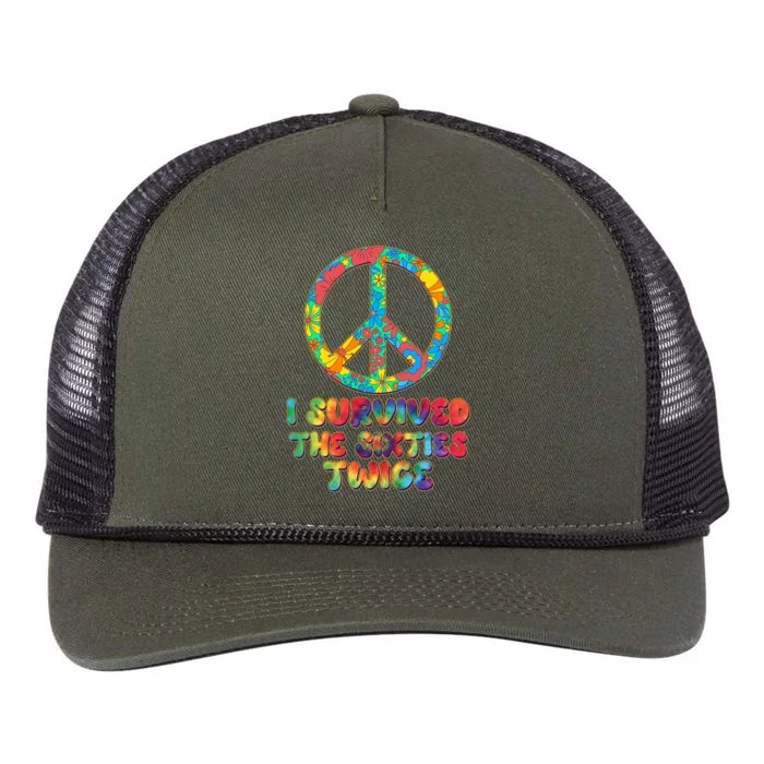 Retro Vintage I Survived The Sixties Twice Rainbow Tie Dye Retro Rope Trucker Hat Cap