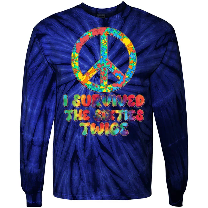 Retro Vintage I Survived The Sixties Twice Rainbow Tie Dye Tie-Dye Long Sleeve Shirt