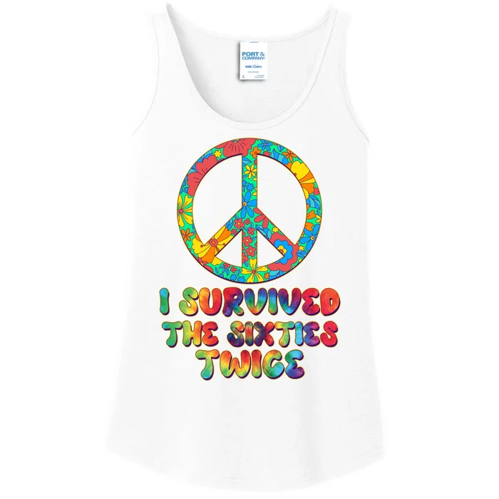 Retro Vintage I Survived The Sixties Twice Rainbow Tie Dye Ladies Essential Tank