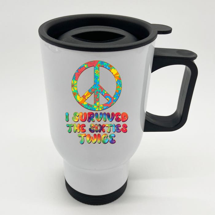 Retro Vintage I Survived The Sixties Twice Rainbow Tie Dye Front & Back Stainless Steel Travel Mug