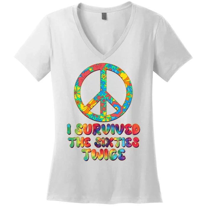 Retro Vintage I Survived The Sixties Twice Rainbow Tie Dye Women's V-Neck T-Shirt