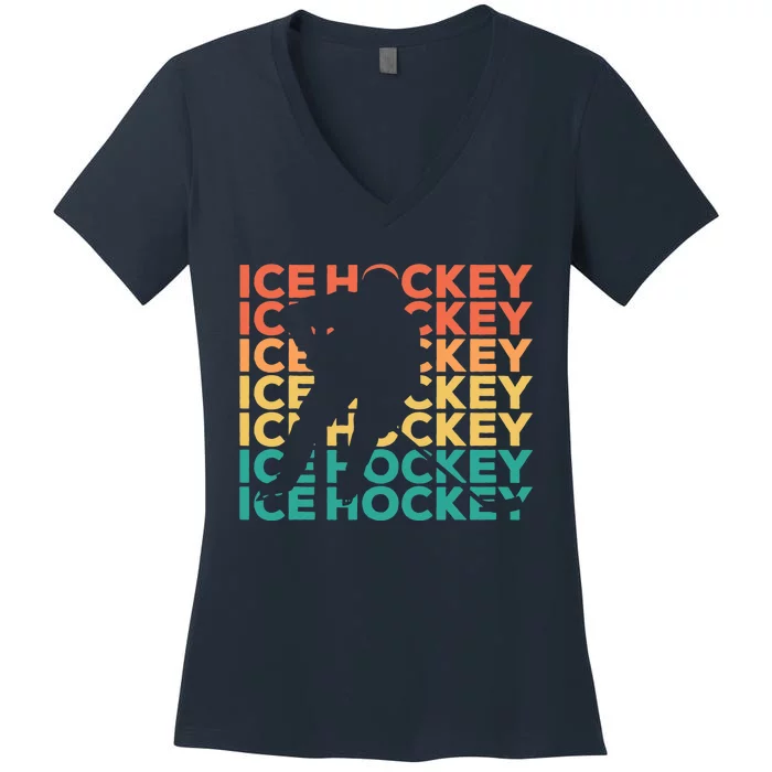 Retro Vintage Ice Hockey Gift For Ice Hockey Players Women's V-Neck T-Shirt