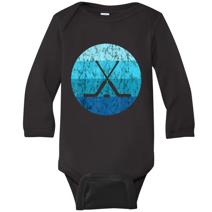 Retro Vintage Ice Hockey Sticks Play Hockey Gift Baby Long Sleeve Bodysuit