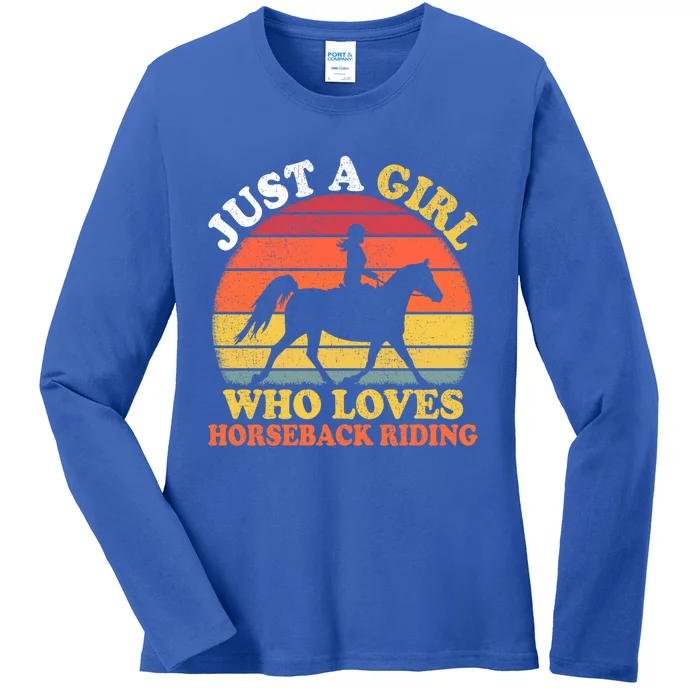 Retro Vintage Just A Who Loves Horseback Riding Gift Ladies Long Sleeve Shirt