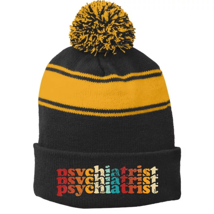 Retro Vintage Job Title Psychiatrist Stripe Pom Pom Beanie