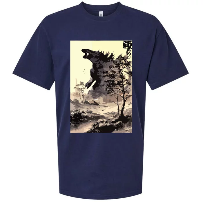 Retro Vintage Japanese Art Legendary Rare Kaiju Calligraphy Sueded Cloud Jersey T-Shirt