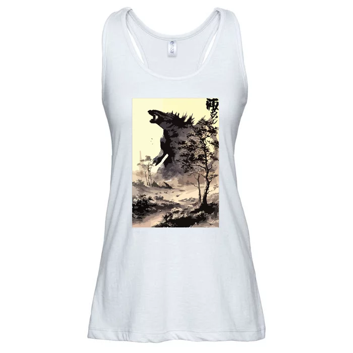 Retro Vintage Japanese Art Legendary Rare Kaiju Calligraphy Ladies Essential Flowy Tank