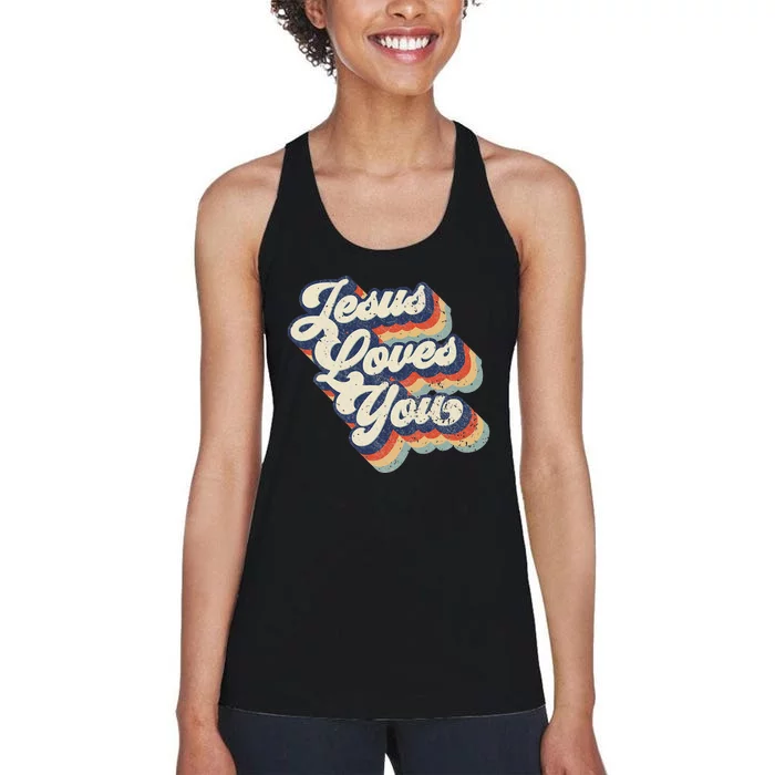 Retro Vintage Jesus Loves You Women's Racerback Tank