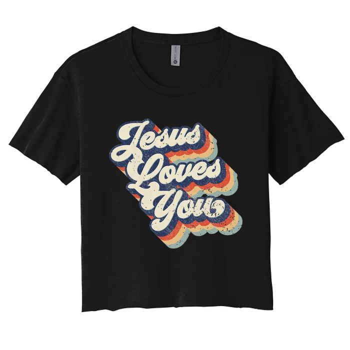 Retro Vintage Jesus Loves You Women's Crop Top Tee