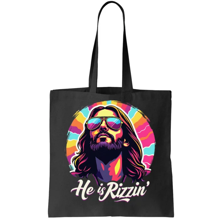 Retro Vintage Jesus Christian He Is Rizzin Jesus Is Rizzen Tote Bag