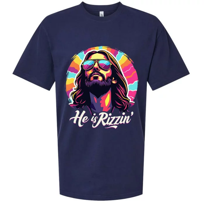 Retro Vintage Jesus Christian He Is Rizzin Jesus Is Rizzen Sueded Cloud Jersey T-Shirt