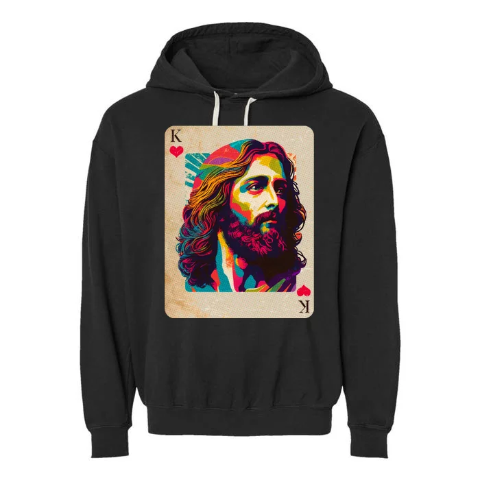 Retro Vintage Jesus Is King Of Kings Playing Card Garment-Dyed Fleece Hoodie