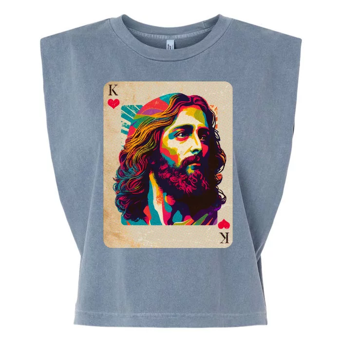 Retro Vintage Jesus Is King Of Kings Playing Card Garment-Dyed Women's Muscle Tee