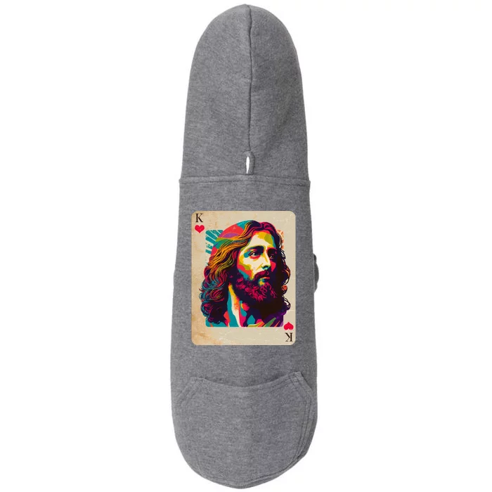 Retro Vintage Jesus Is King Of Kings Playing Card Doggie 3-End Fleece Hoodie