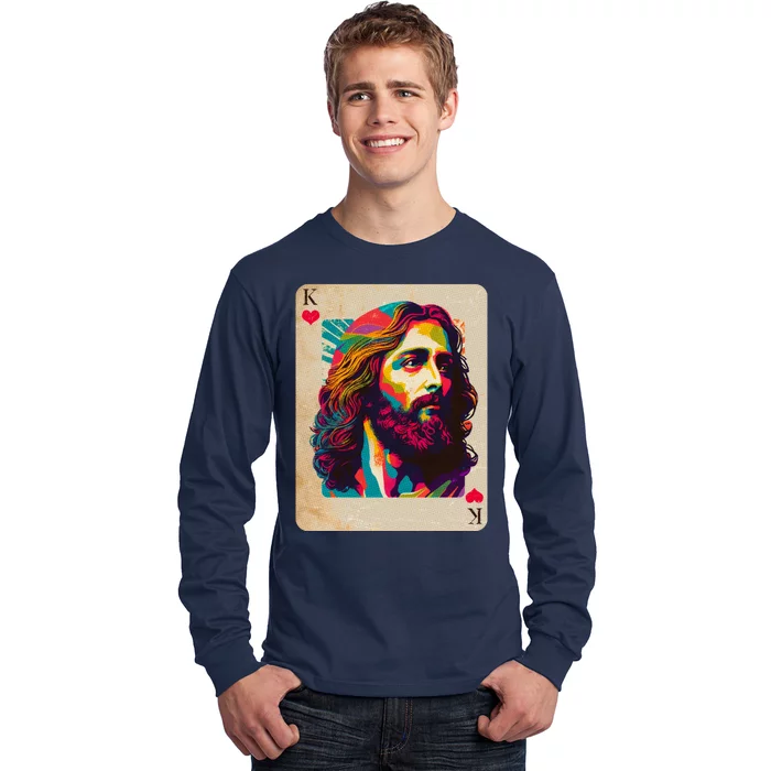 Retro Vintage Jesus Is King Of Kings Playing Card Long Sleeve Shirt