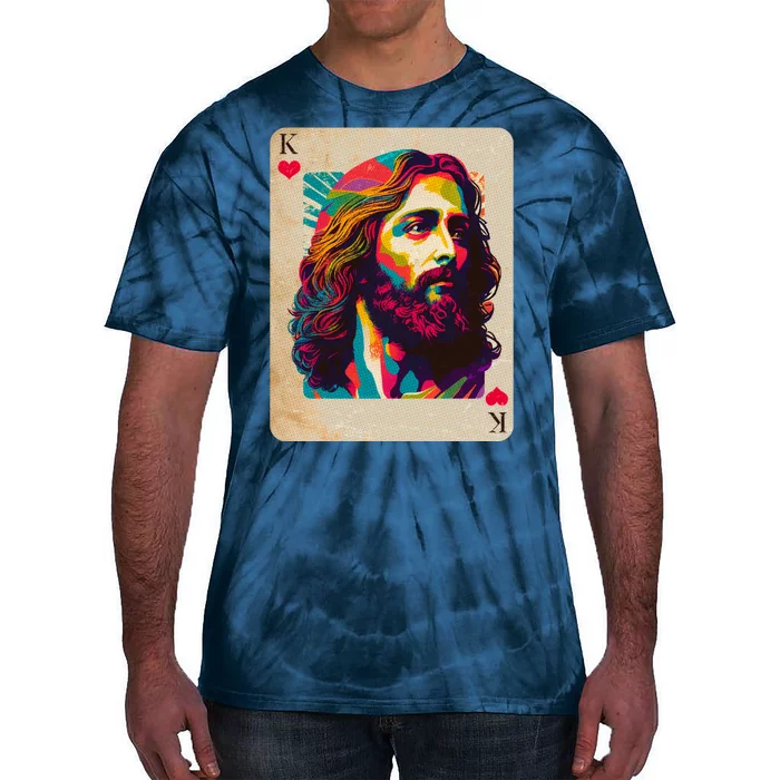 Retro Vintage Jesus Is King Of Kings Playing Card Tie-Dye T-Shirt