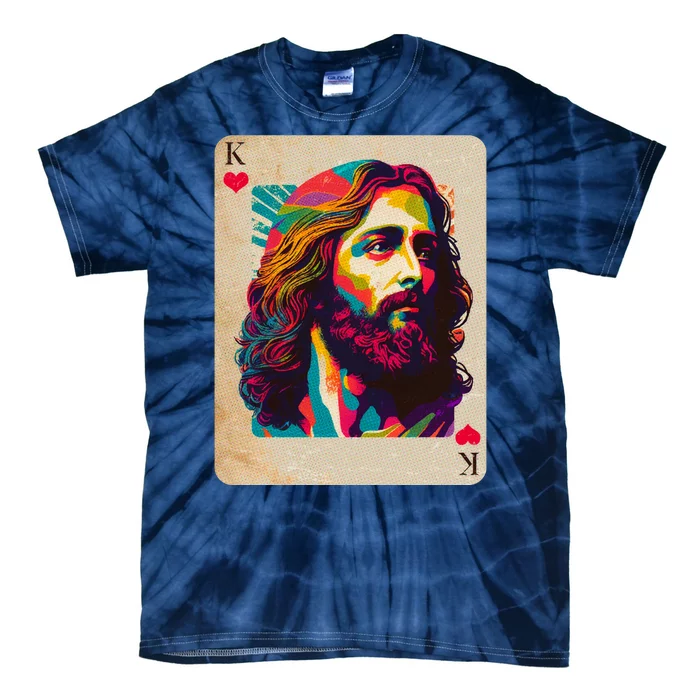 Retro Vintage Jesus Is King Of Kings Playing Card Tie-Dye T-Shirt