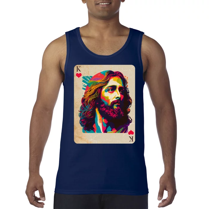 Retro Vintage Jesus Is King Of Kings Playing Card Tank Top