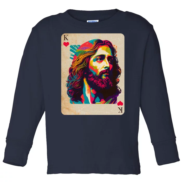 Retro Vintage Jesus Is King Of Kings Playing Card Toddler Long Sleeve Shirt