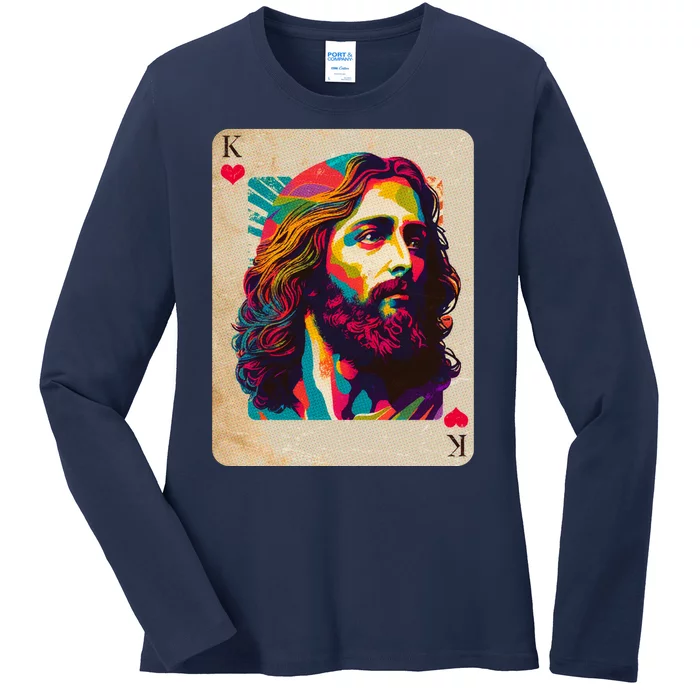 Retro Vintage Jesus Is King Of Kings Playing Card Ladies Long Sleeve Shirt