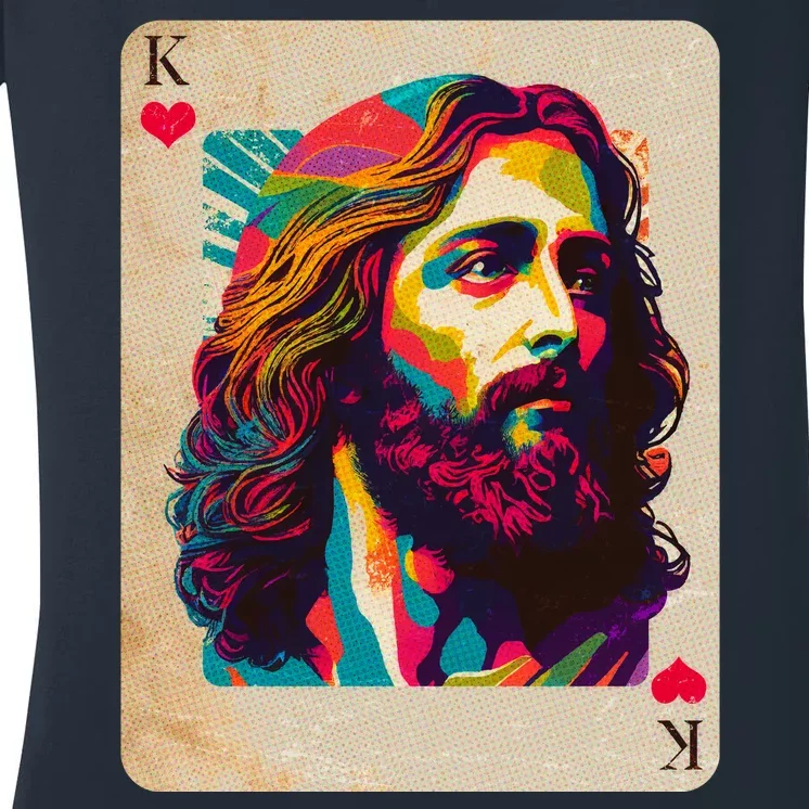 Retro Vintage Jesus Is King Of Kings Playing Card Women's V-Neck T-Shirt