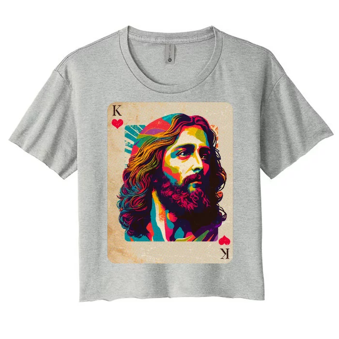 Retro Vintage Jesus Is King Of Kings Playing Card Women's Crop Top Tee