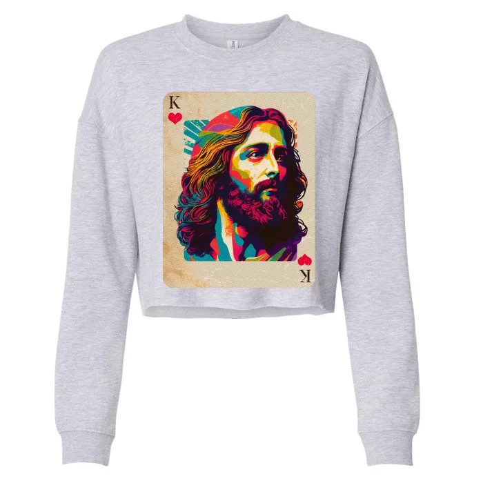 Retro Vintage Jesus Is King Of Kings Playing Card Cropped Pullover Crew