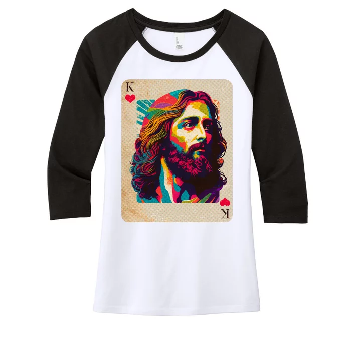 Retro Vintage Jesus Is King Of Kings Playing Card Women's Tri-Blend 3/4-Sleeve Raglan Shirt