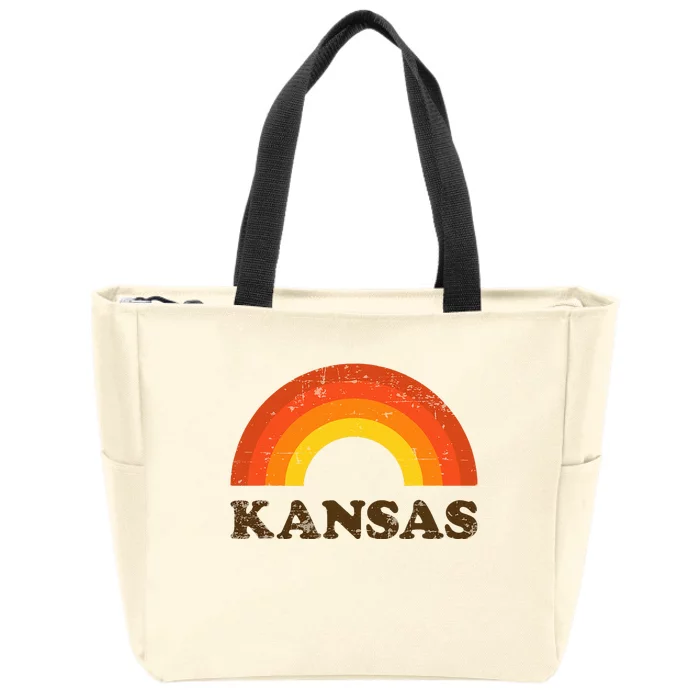 Retro Vintage Kansas Souvenir 70s Rainbow Distressed Style Zip Tote Bag