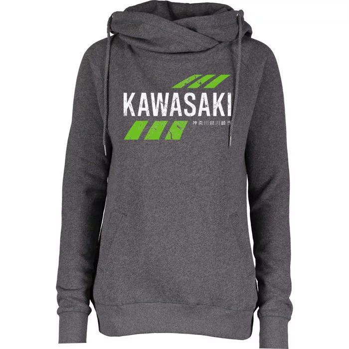 Retro Vintage Kawasaki Green City Womens Funnel Neck Pullover Hood