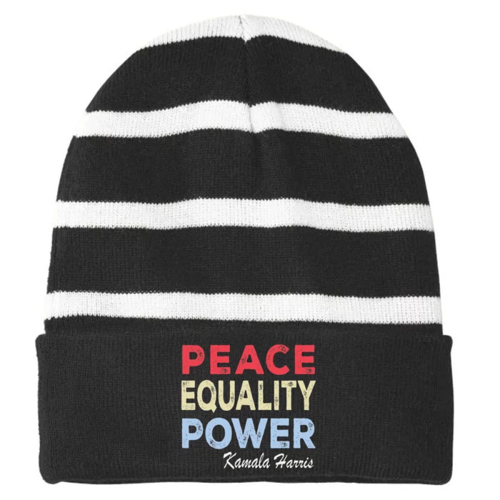 Retro Vintage Kamala Harris Peace Equality Power Striped Beanie with Solid Band