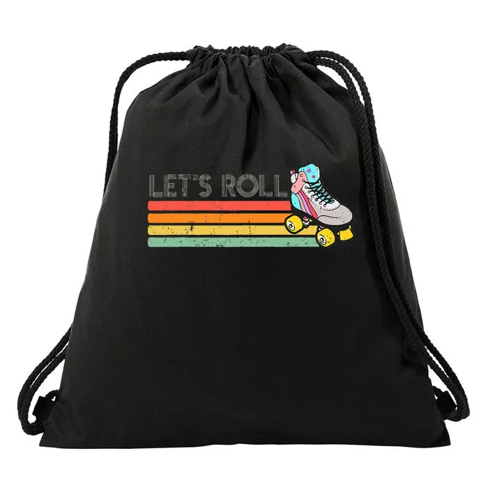 Retro Vintage Lets Roll Roller Skating Skater Skate 80s 70s Drawstring Bag