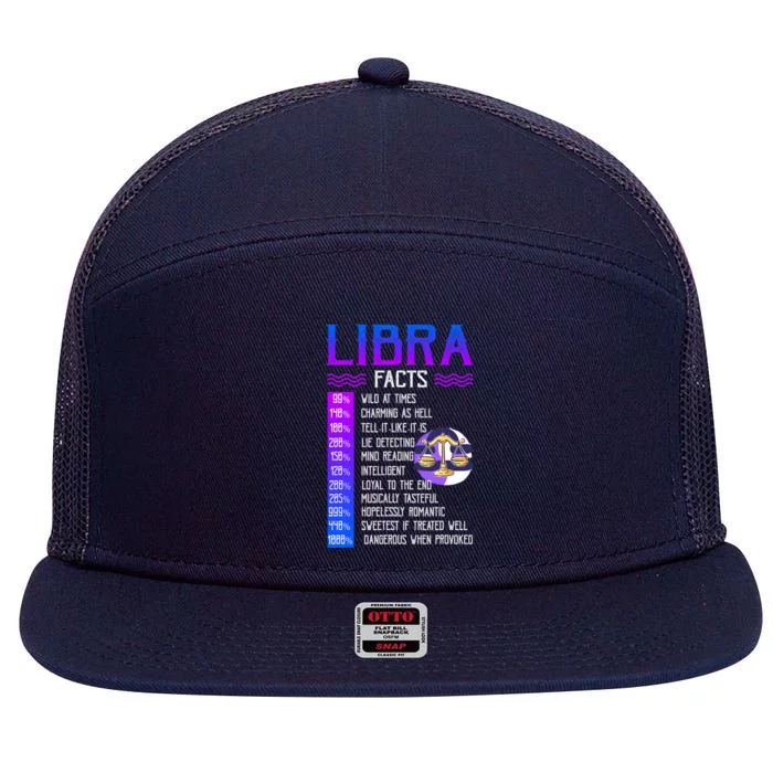 Retro Vintage Libra Facts Zodiac Sign Birthday Horoscope Funny Gift 7 Panel Mesh Trucker Snapback Hat