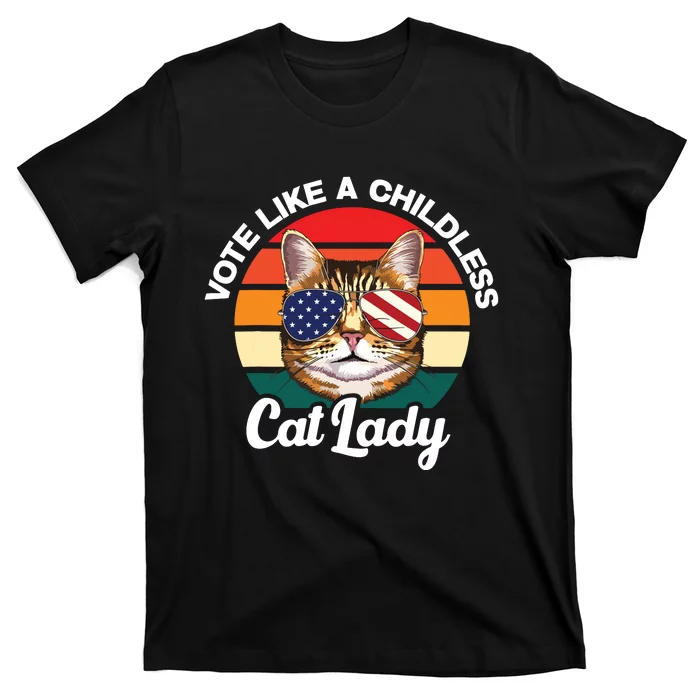 Retro Vote Like A Childless Cat Lady Funny Voting Kamala 24 T-Shirt