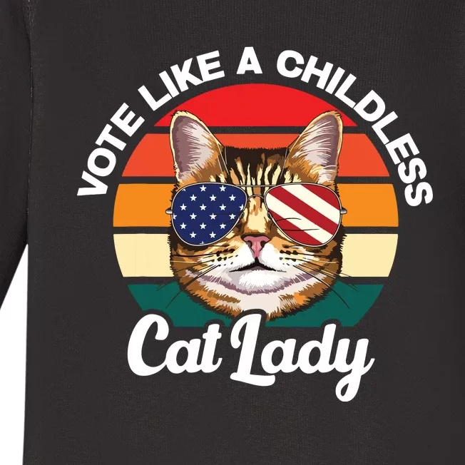 Retro Vote Like A Childless Cat Lady Funny Voting Kamala 24 Baby Long Sleeve Bodysuit