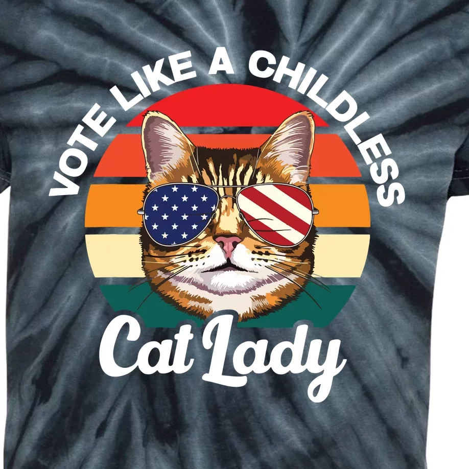 Retro Vote Like A Childless Cat Lady Funny Voting Kamala 24 Kids Tie-Dye T-Shirt