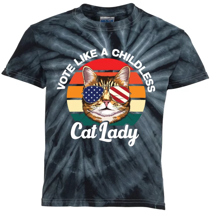 Retro Vote Like A Childless Cat Lady Funny Voting Kamala 24 Kids Tie-Dye T-Shirt