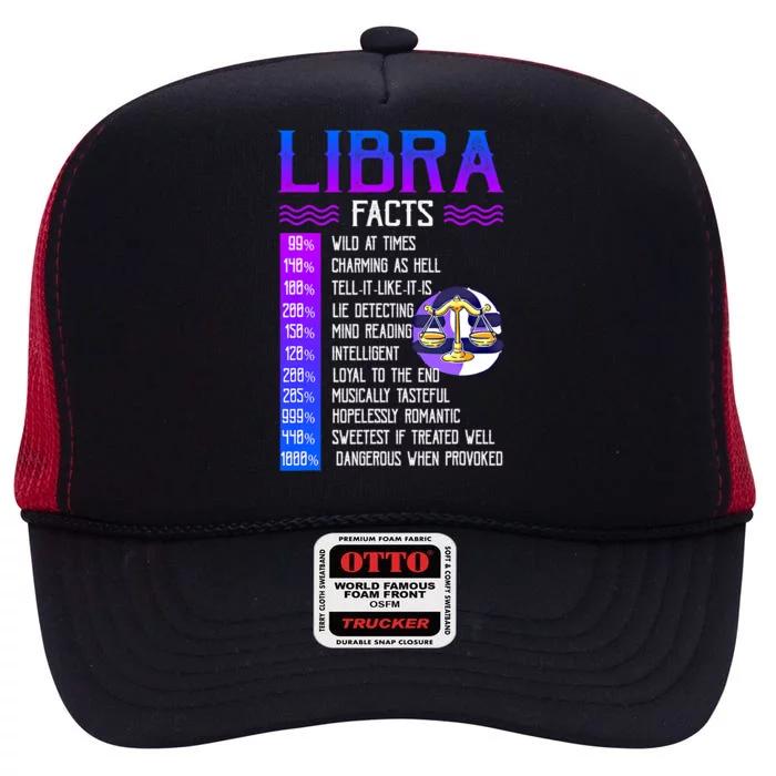 Retro Vintage Libra Facts Zodiac Sign Birthday Horoscope Funny Gift High Crown Mesh Trucker Hat